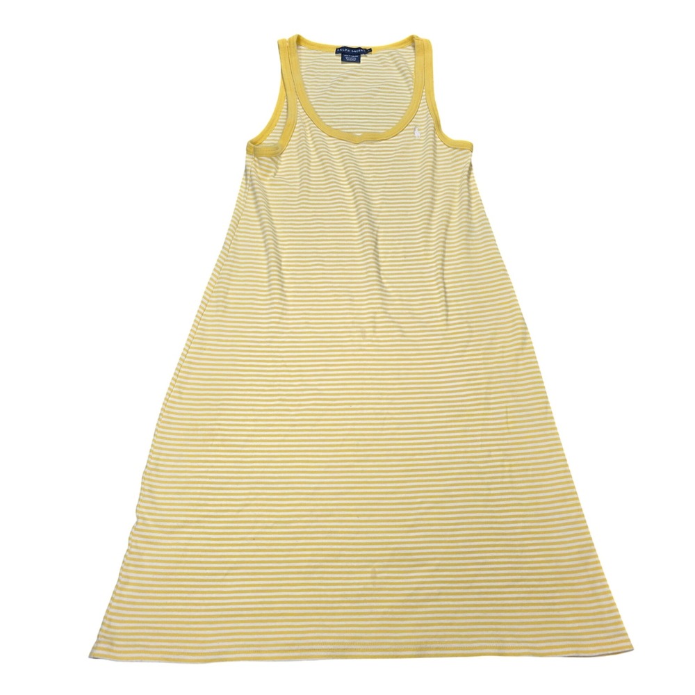 Ralph Lauren Striped Cotton Tank Dress Women's Size L Yellow White Sleeveless